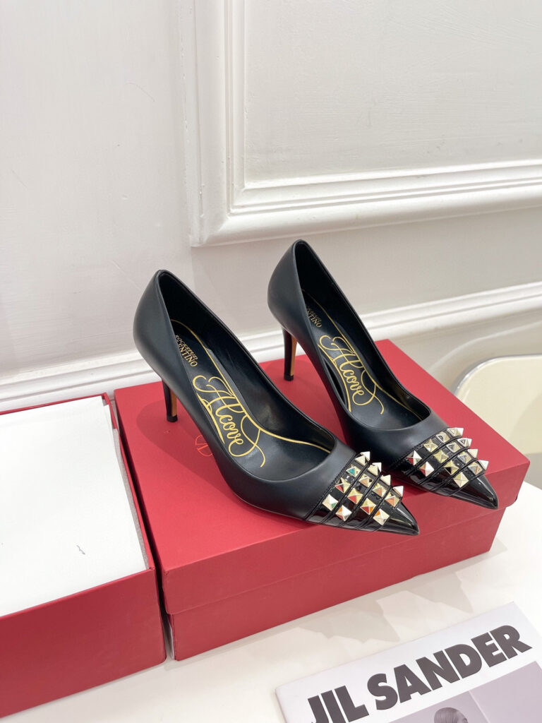 Valentino Rockstud Alcove Kidskin and Patent Leather Pumps editorial product context 1