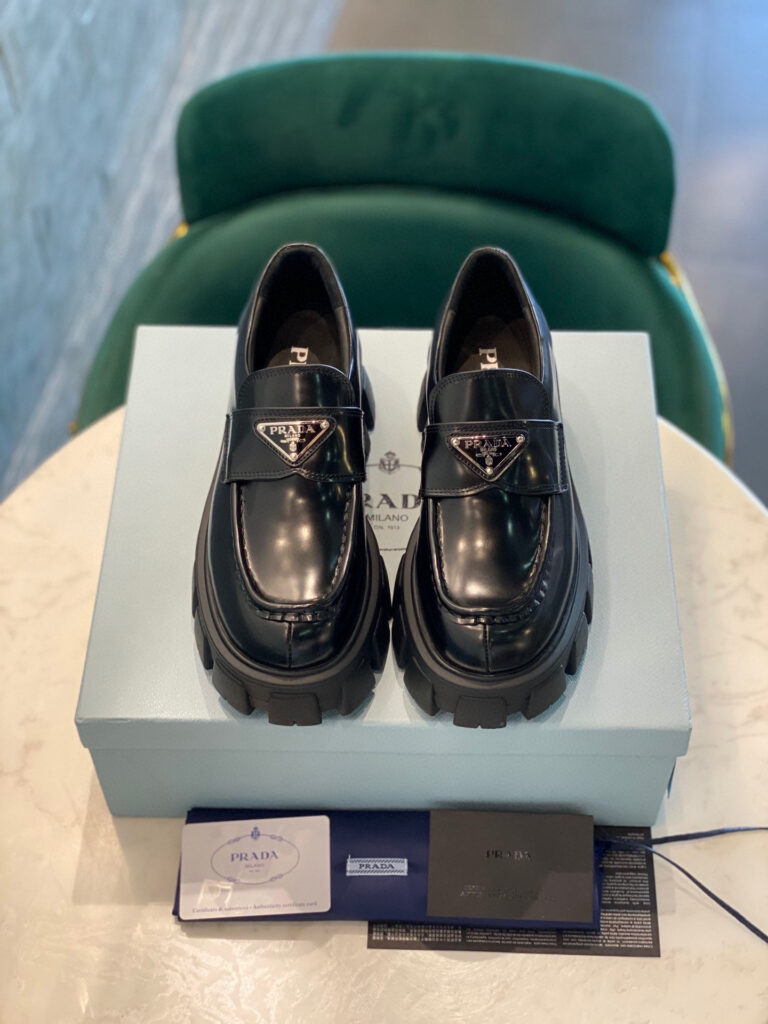 Prada Brushed Monolith Leather Loafers editorial product context 1