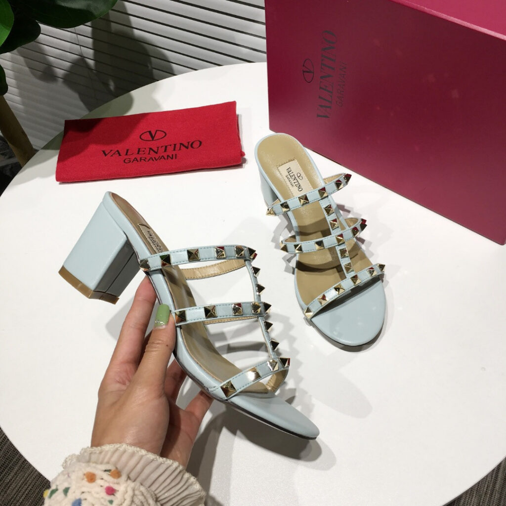 Valentino Rockstud Slide Sandal Calfskin Leather Sandals editorial product context 1