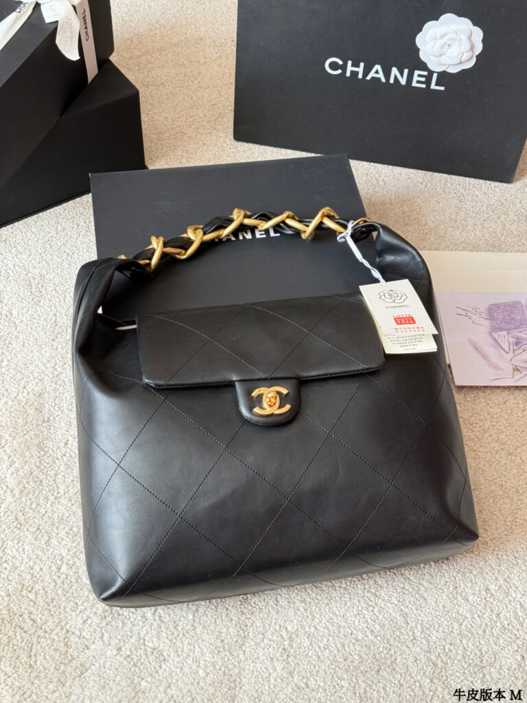 Chanel A4 35 Black Calfskin Leather Hobo Bag 28 cm editorial product context 1
