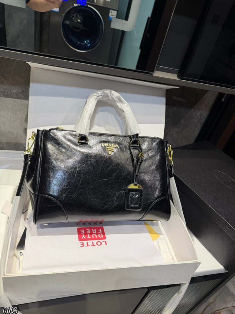 Prada Logo Black Calfskin Leather Crossbody Bag 35 x 23 cm editorial product context 1