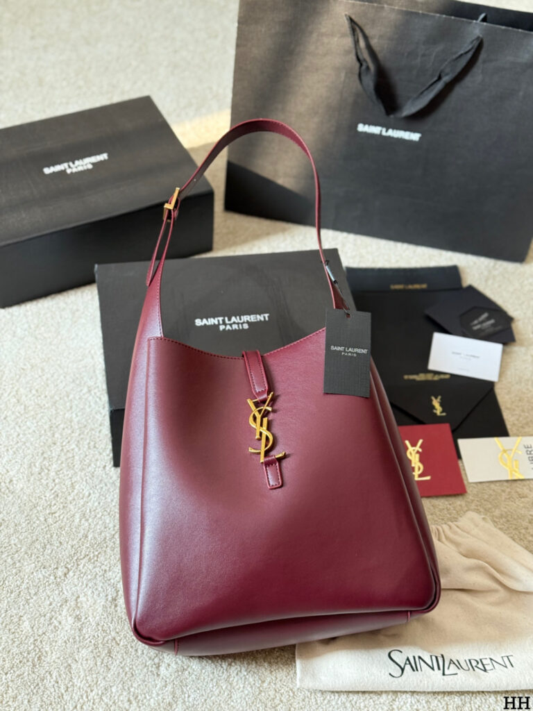 Saint Laurent Le Pysl Logo Large Black Calfskin Leather Hobo Bag 32 cm editorial product context 1