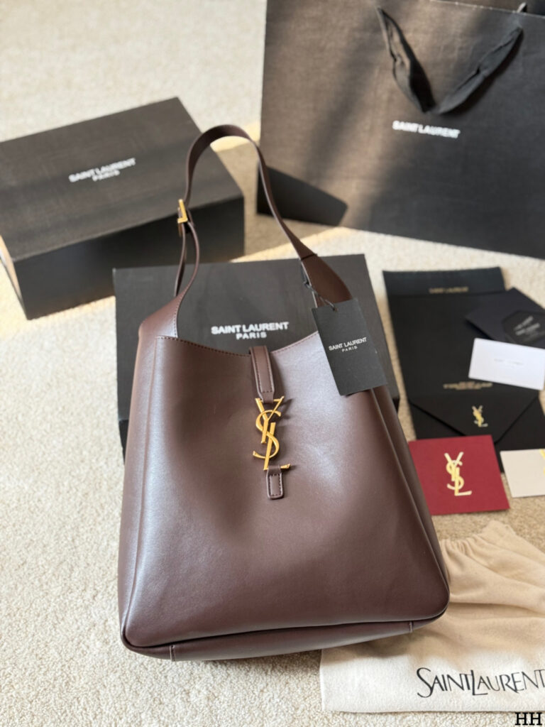 Saint Laurent Le Pysl Logo Large Black Calfskin Leather Hobo Bag 32 cm editorial product context 3