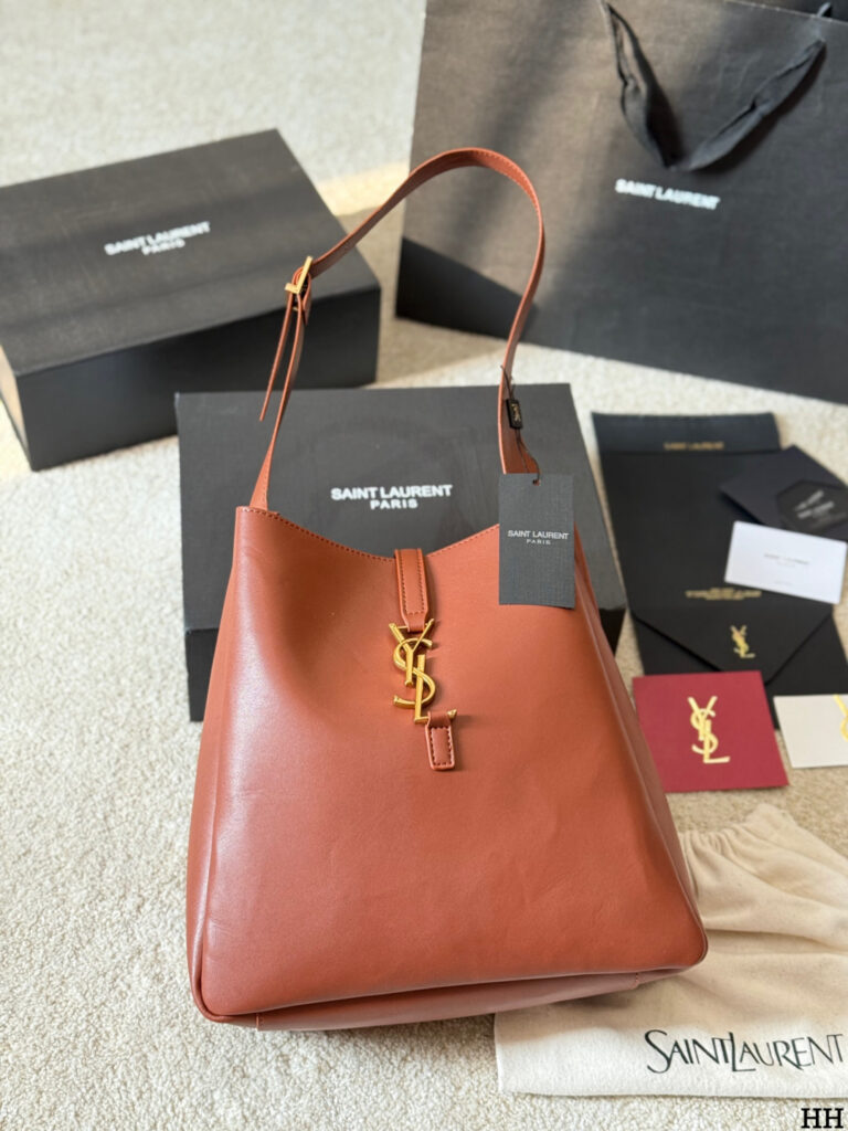 Saint Laurent Le Pysl Logo Large Black Calfskin Leather Hobo Bag 32 cm editorial product context 2