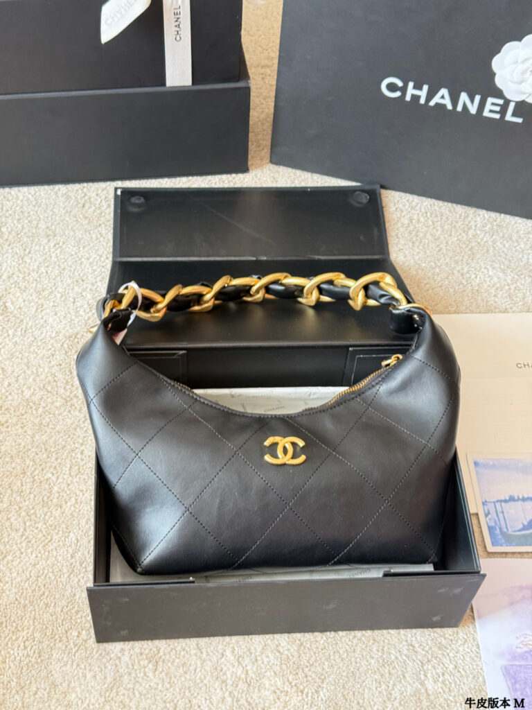 Chanel Material 24 Black Calfskin Leather Hobo Bag 28 x 8 cm editorial product context 3
