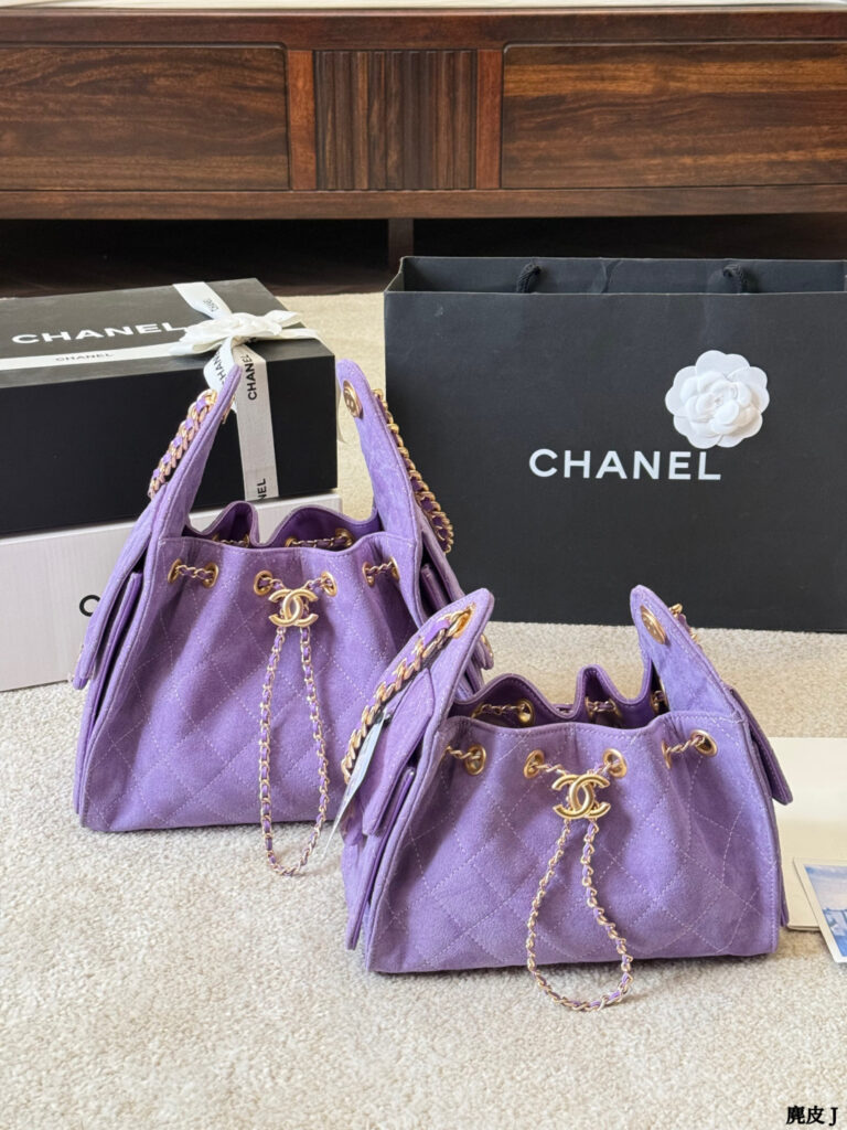 Chanel Purple Leather Bucket Bag editorial product context 1