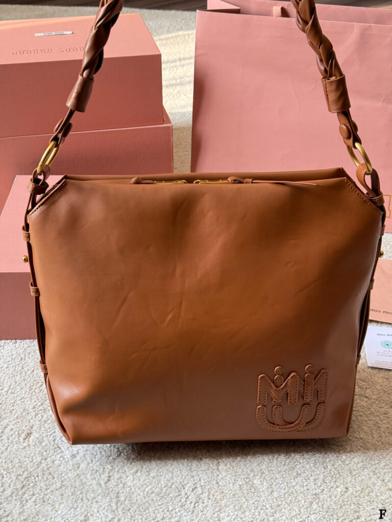 Miu Miu Miv Logo 30 Brown Calfskin Leather Tote Bag 28 cm editorial product context 1