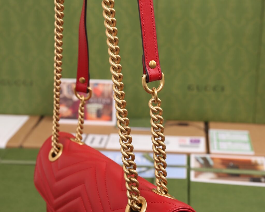 Gucci Marmont Red Leather Shoulder Bag editorial product context 1