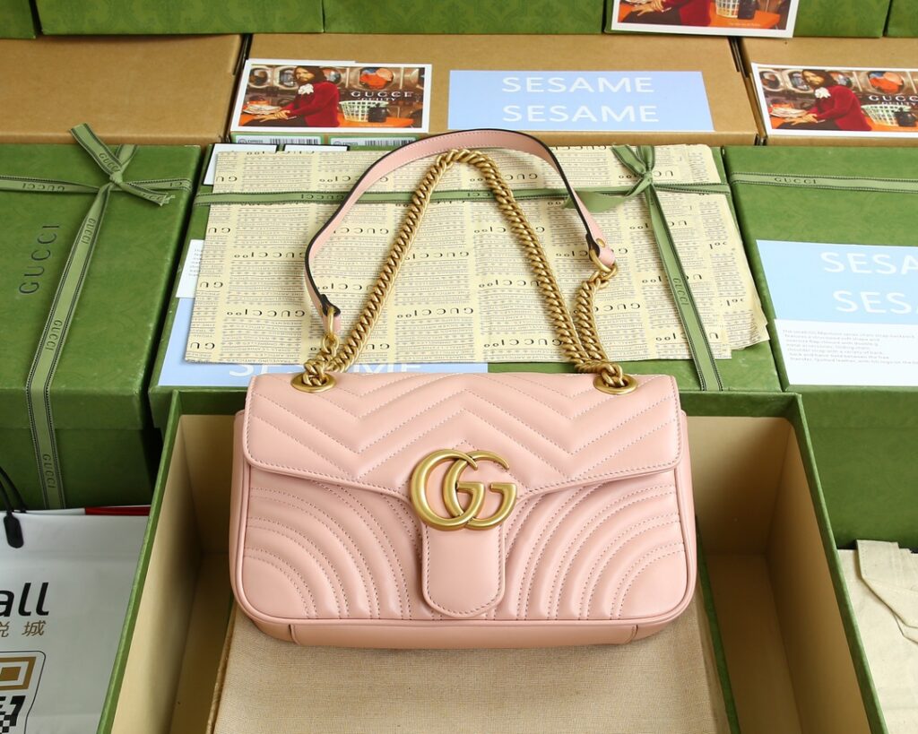 Gucci Gg Marmont Pink Leather Shoulder Bag editorial product context 1