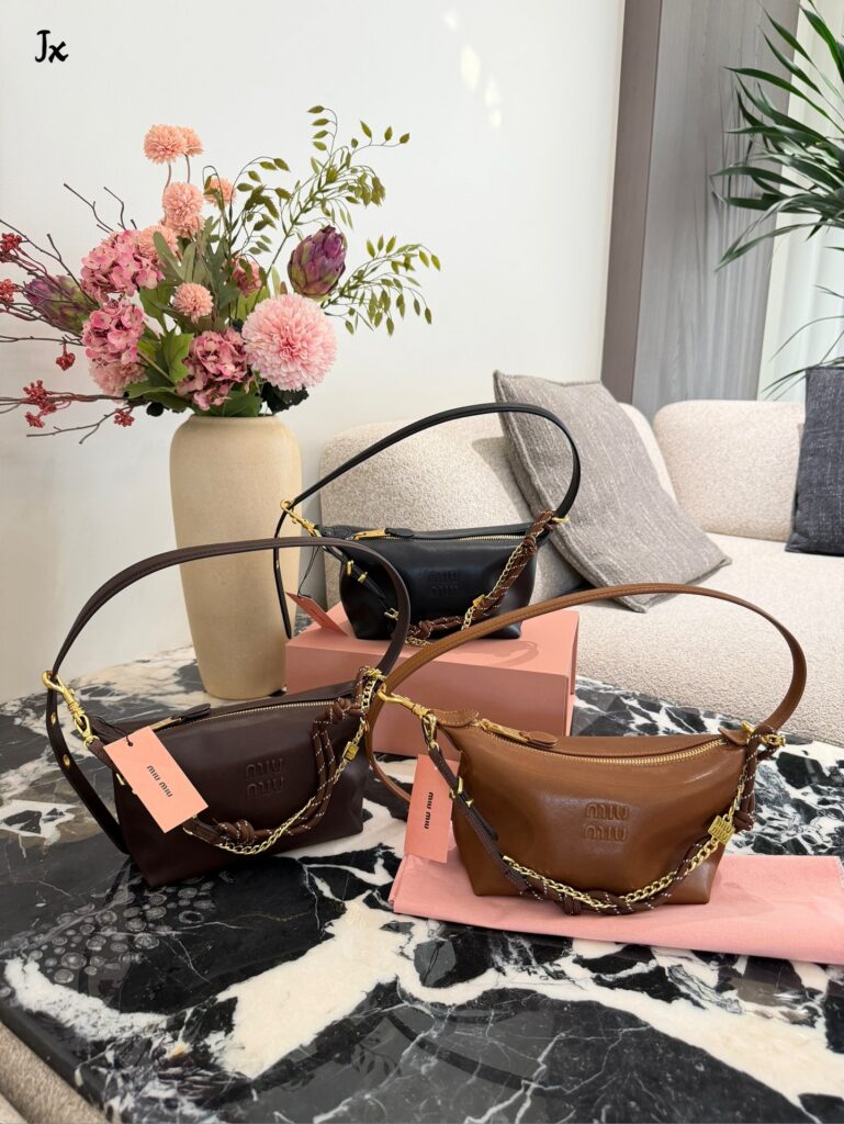 Miu Miu Nappa Logo Brown Leather Bag editorial product context 1