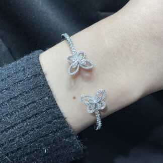 Luxury Butterfly Bangle Bracelet - Silver Tone with Crystal Pavé