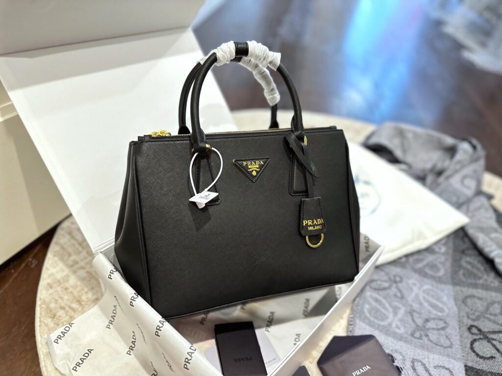 Prada Designer Mk Galleria Cp Galleria Black Calfskin Leather Clutch 30 cm editorial product context 2
