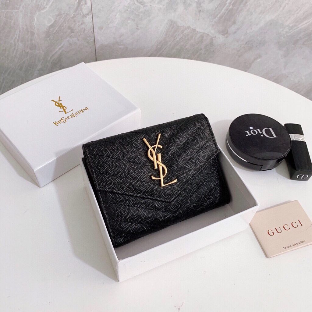 Saint Laurent Black Leather Wallet 10 x 9 cm editorial product context 1