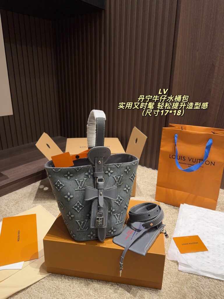 Louis Vuitton All Bb Logo Black Denim Bucket Bag 17 x 18 cm editorial product context 1