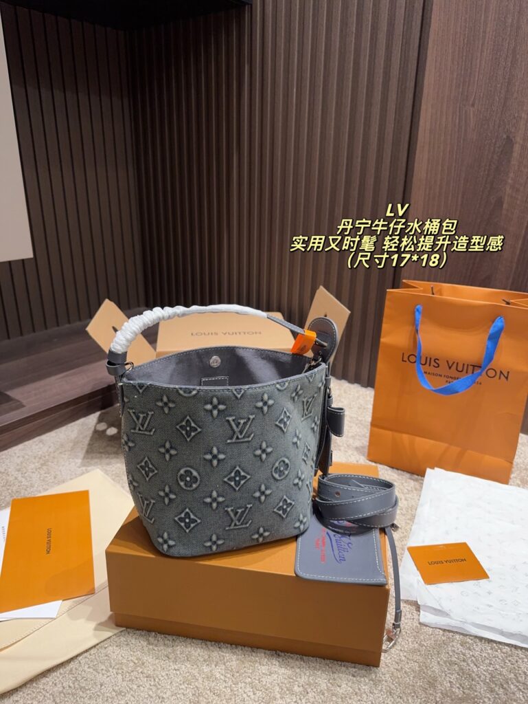 Louis Vuitton All Bb Logo Black Denim Bucket Bag 17 x 18 cm editorial product context 3