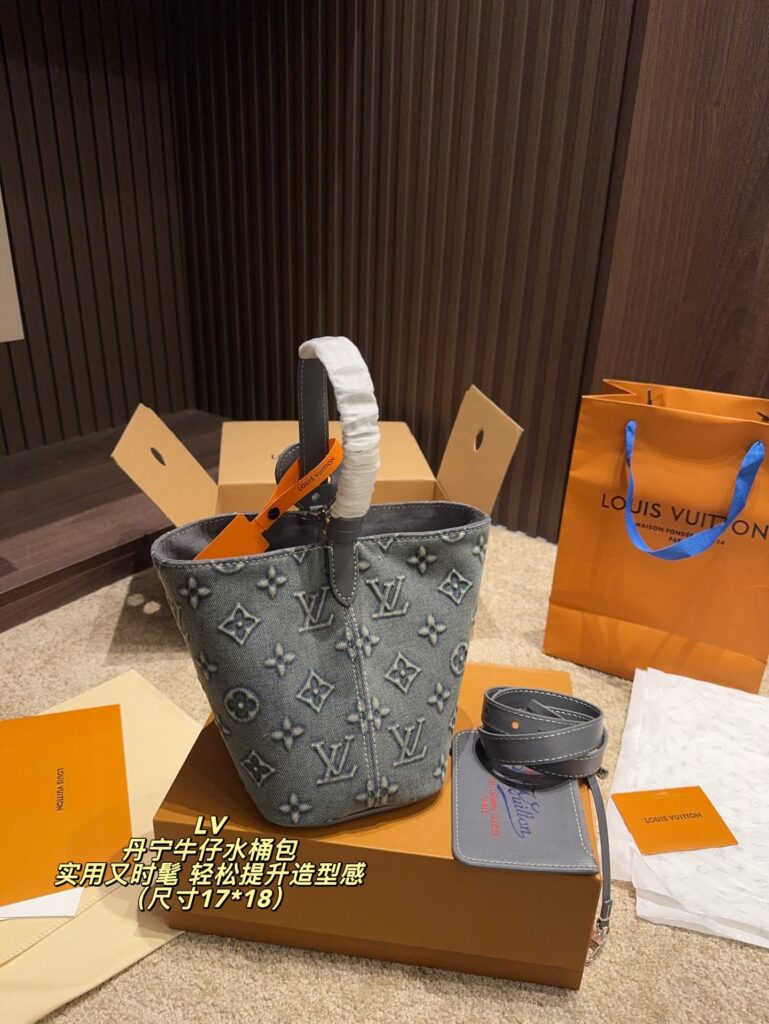 Louis Vuitton All Bb Logo Black Denim Bucket Bag 17 x 18 cm editorial product context 2