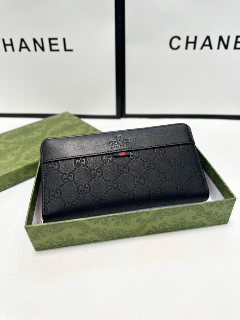 Designer Black Leather Clutch 21 x 11 cm editorial product context 2