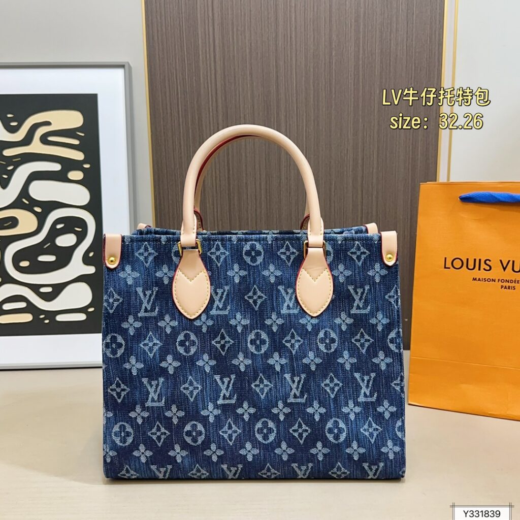 Louis Vuitton Blue Denim Tote Bag 32 x 26 cm editorial product context 3