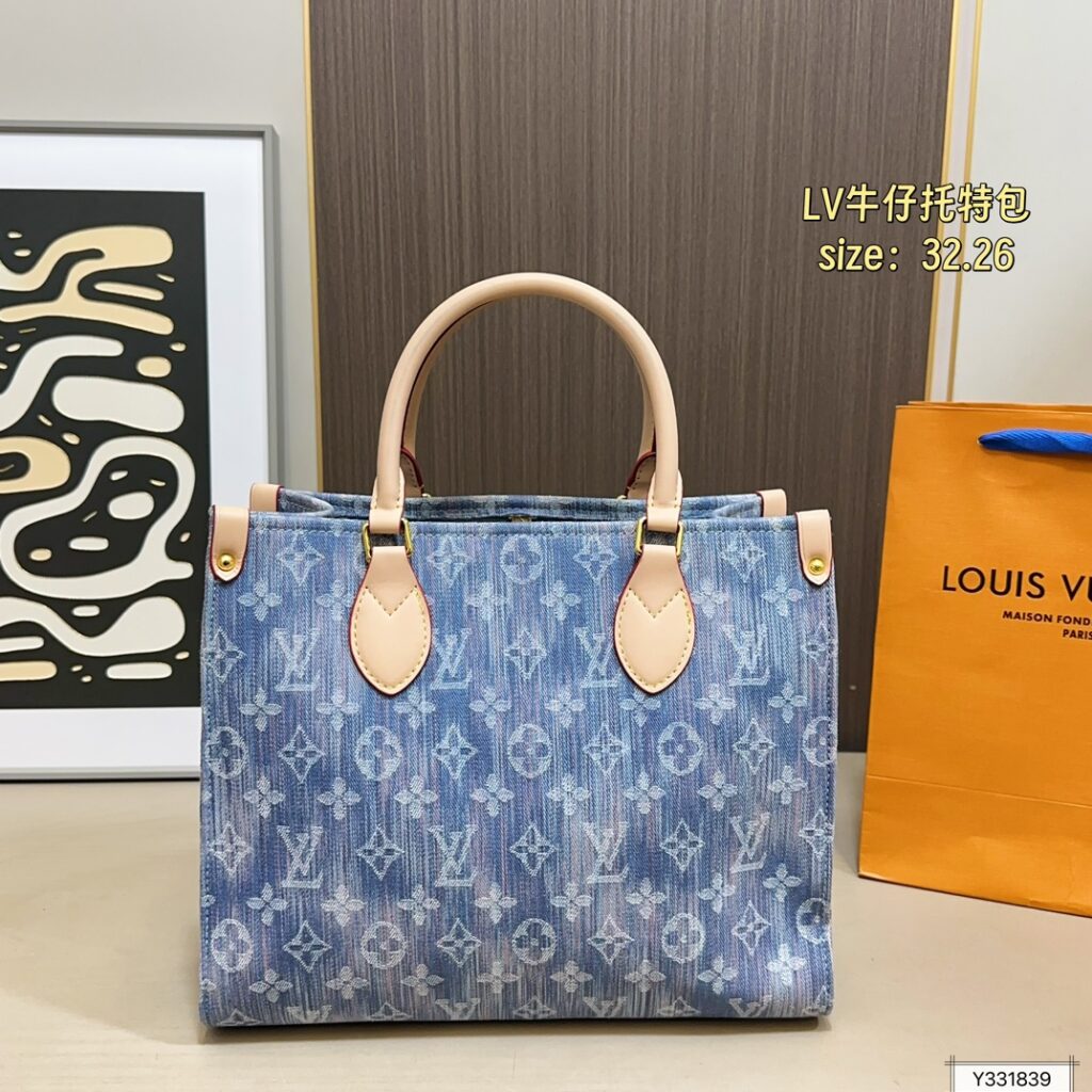 Louis Vuitton Blue Denim Tote Bag 32 x 26 cm editorial product context 2