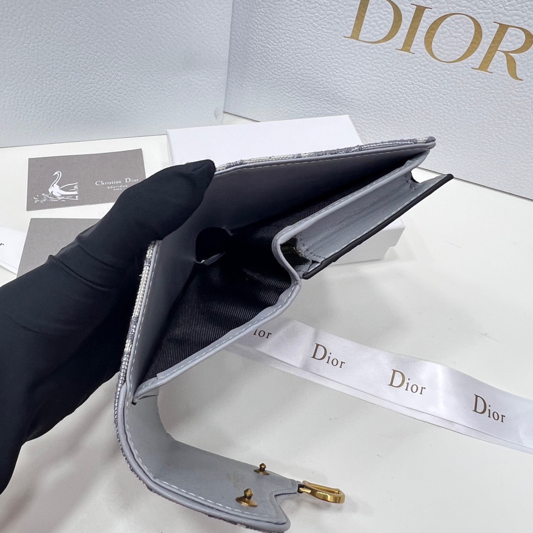 Dior Saddle Navy Blue Gray Wallet Canvas