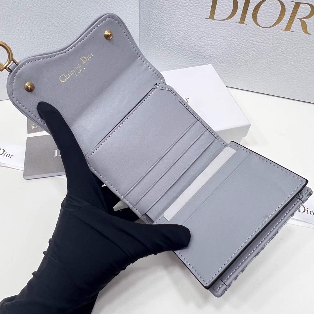 Dior Saddle Navy Blue Gray Wallet Canvas