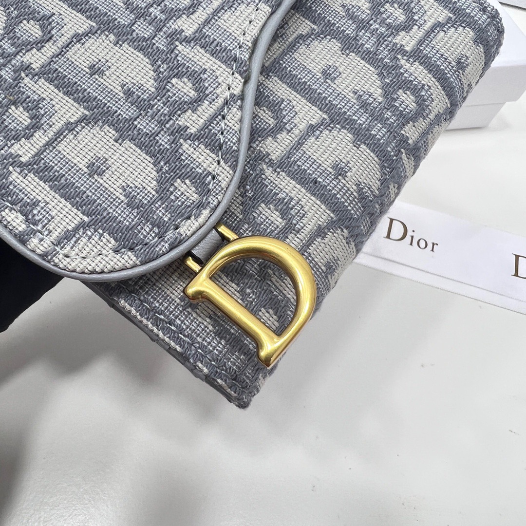 Dior Saddle Navy Blue Gray Wallet Canvas