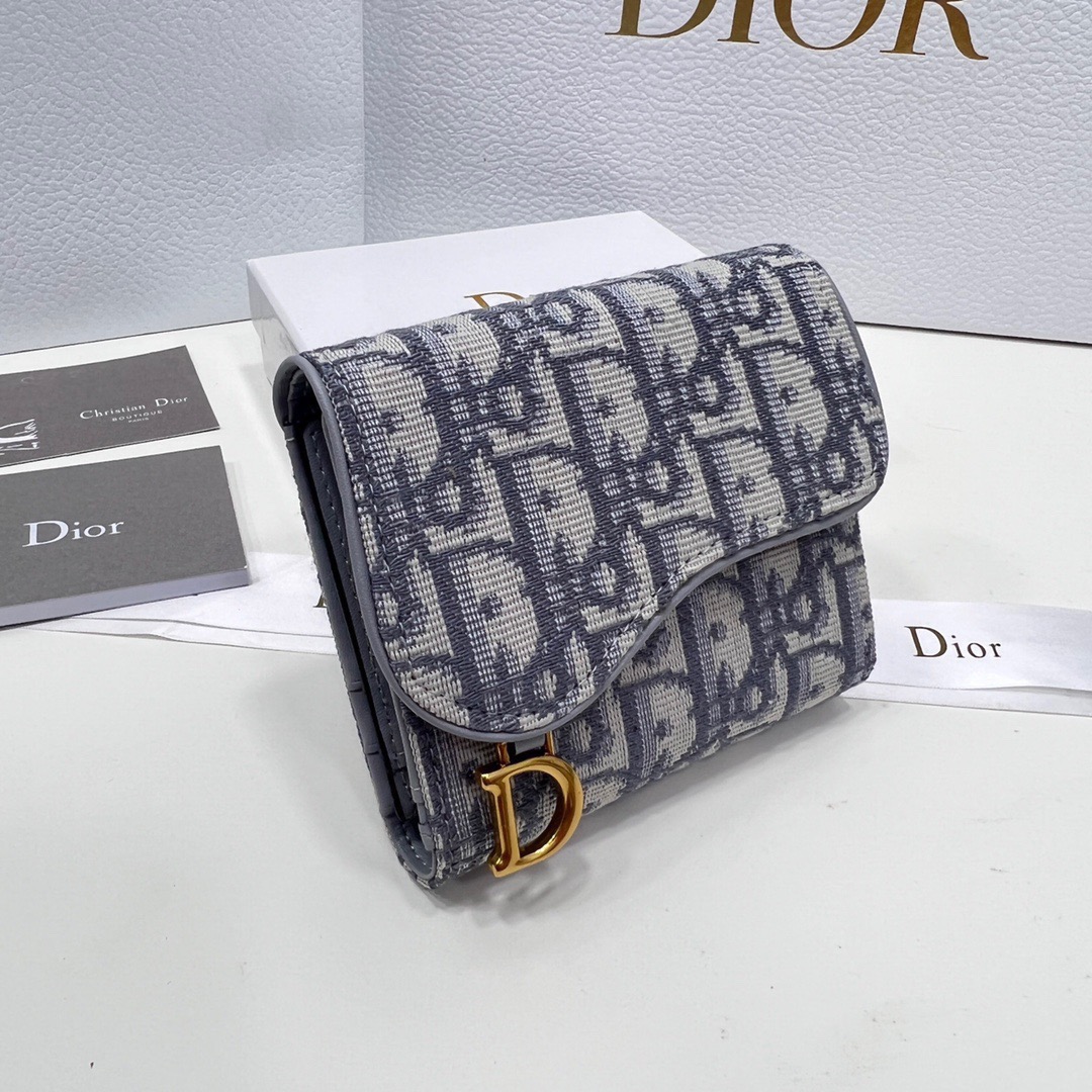 Dior Saddle Navy Blue Gray Wallet Canvas