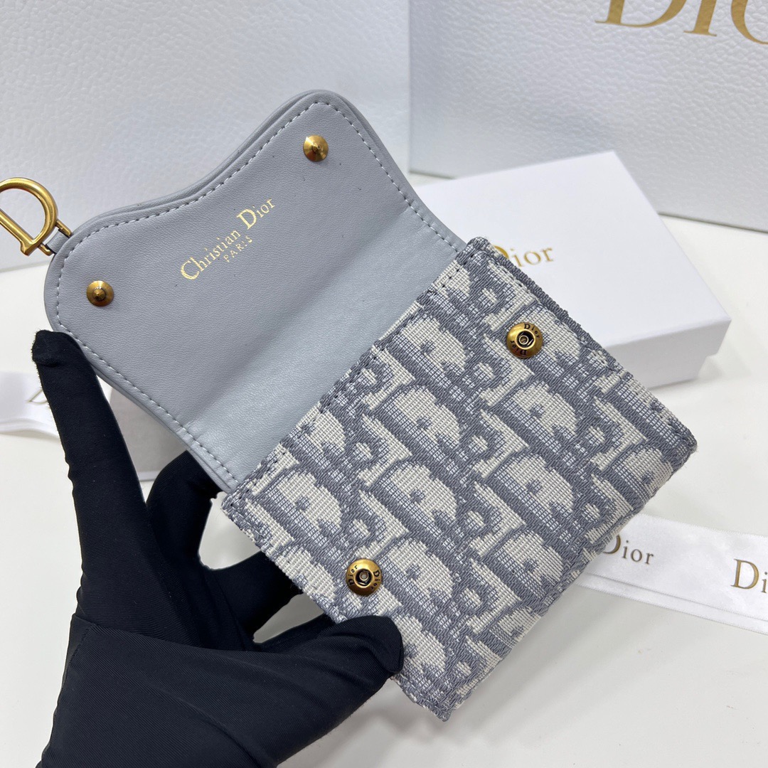Dior Saddle Navy Blue Gray Wallet Canvas