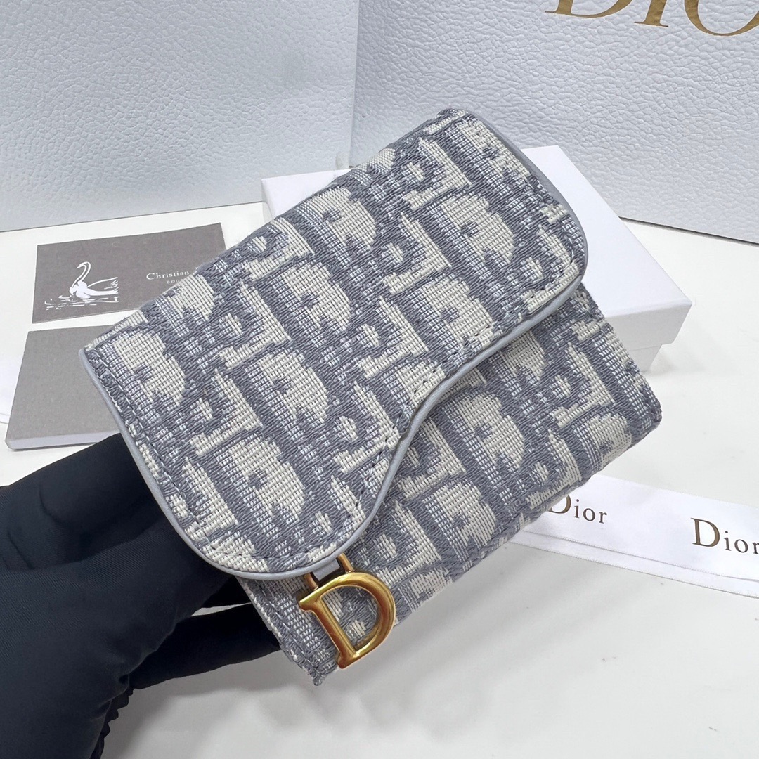 Dior Saddle Navy Blue Gray Wallet Canvas