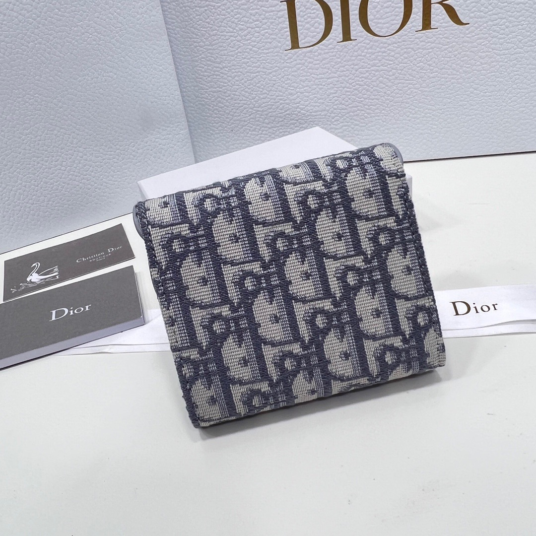 Dior Saddle Navy Blue Gray Wallet Canvas