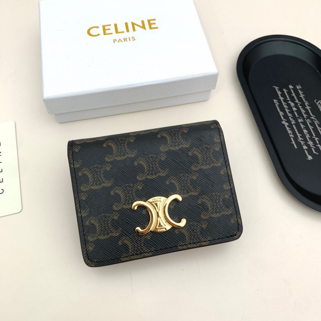 Celine Triomphe Gold Canvas Card Holder editorial product context 1
