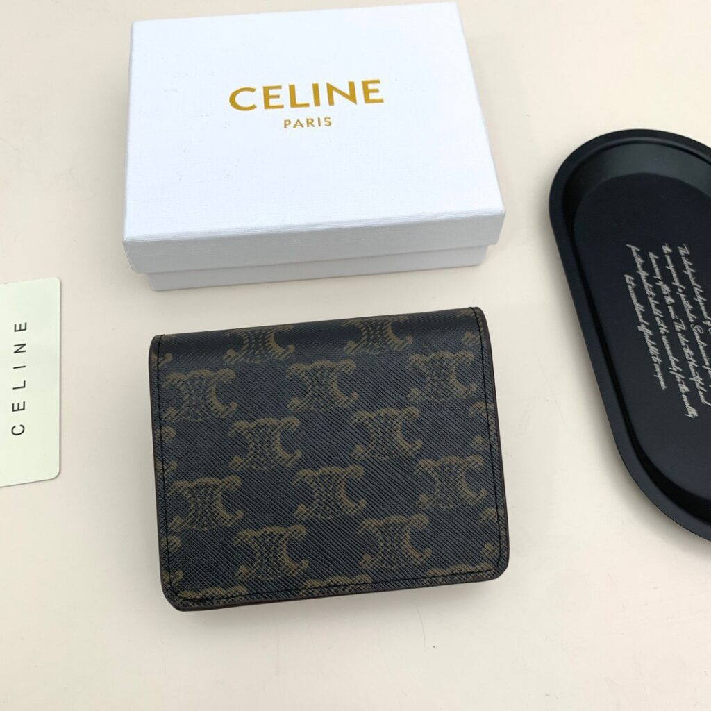 Celine Triomphe Gold Canvas Card Holder editorial product context 3