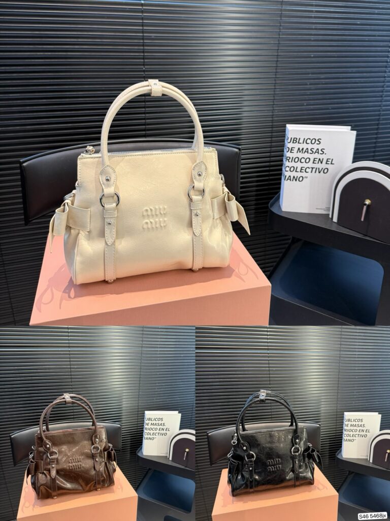 Miu Miu Bow Satchel 23 Black Leather Bag editorial product context 1