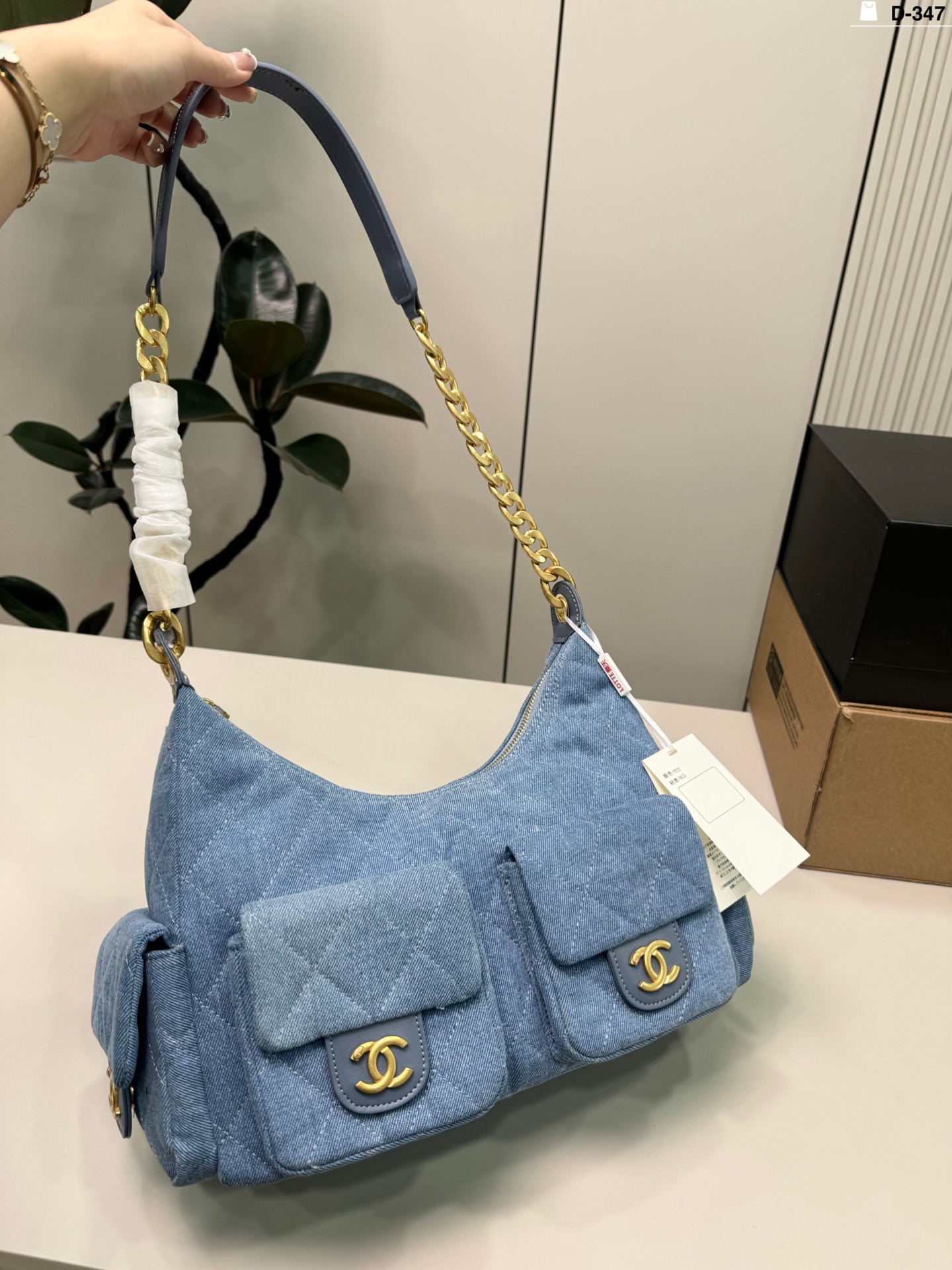 Chanel Denim Hobo color-blue material-denim Bag Bags