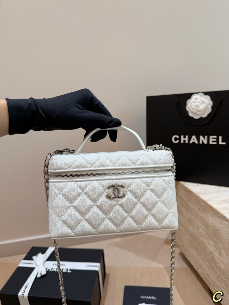 Chanel Case Silver Leather Vanity Bag editorial product context 3