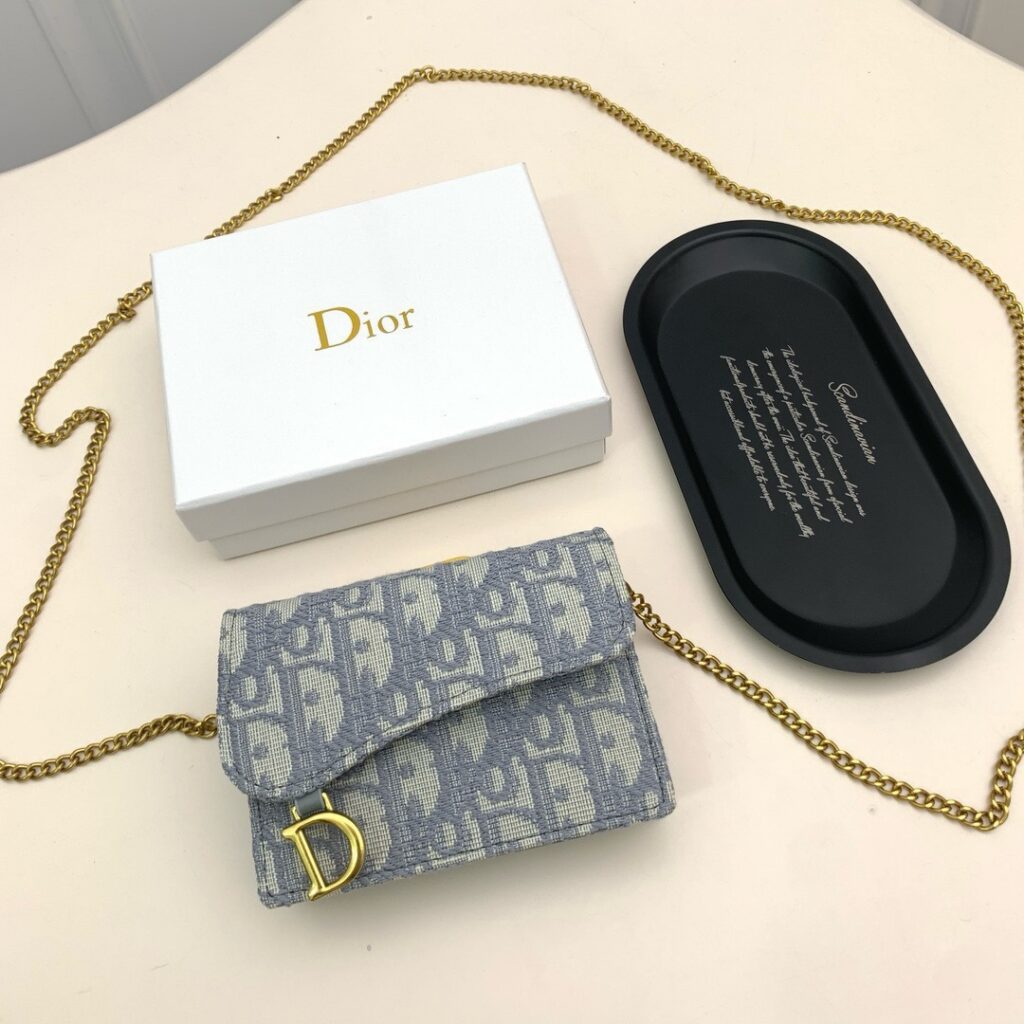 Dior On Chain Blue Canvas Wallet editorial product context 1