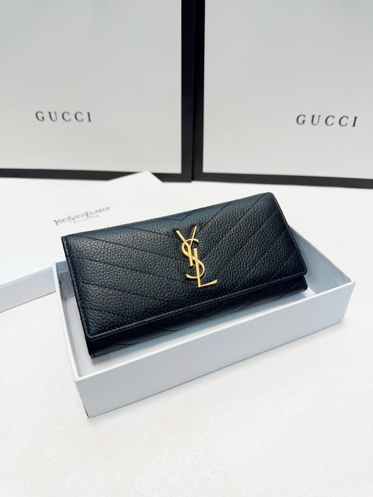 Saint Laurent Yves Monogram Black Leather Wallet editorial product context 2