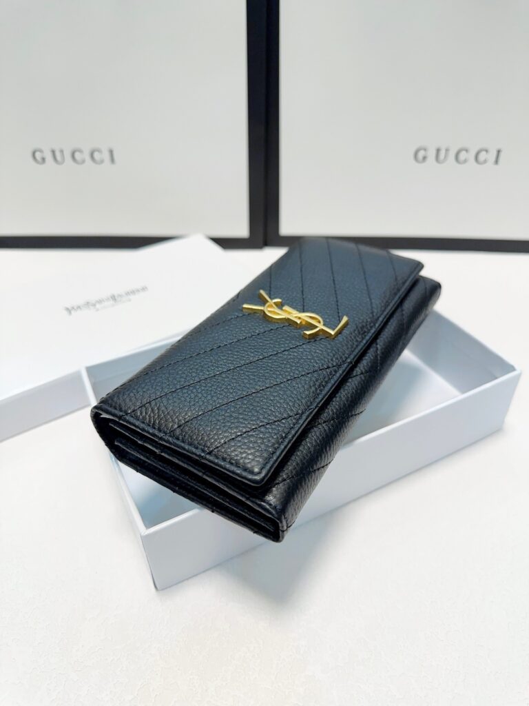 Saint Laurent Yves Monogram Black Leather Wallet editorial product context 3
