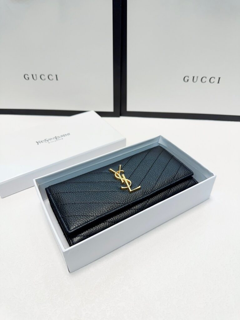 Saint Laurent Yves Monogram Black Leather Wallet editorial product context 1