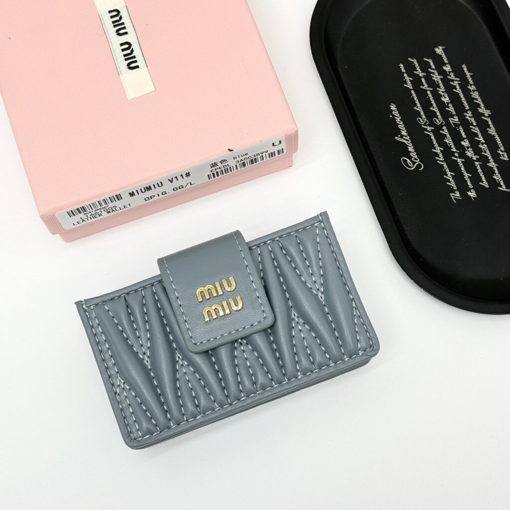 Miu Miu Grey Leather Card Holder editorial product context 1