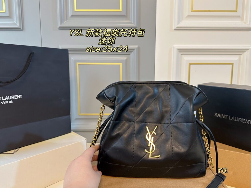 Saint Laurent Jamie Pochon Mini Black Calfskin Leather Clutch editorial product context 2
