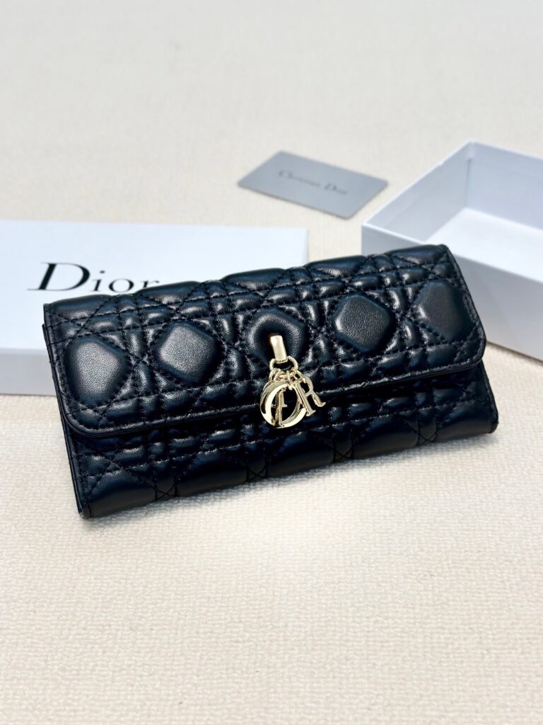 Dior Lady Caro Line Black Lambskin Leather Wallet editorial product context 1