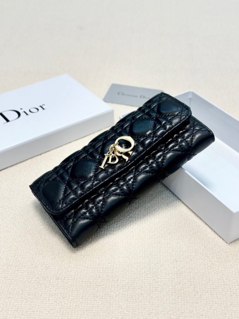 Dior Lady Caro Line Black Lambskin Leather Wallet editorial product context 3