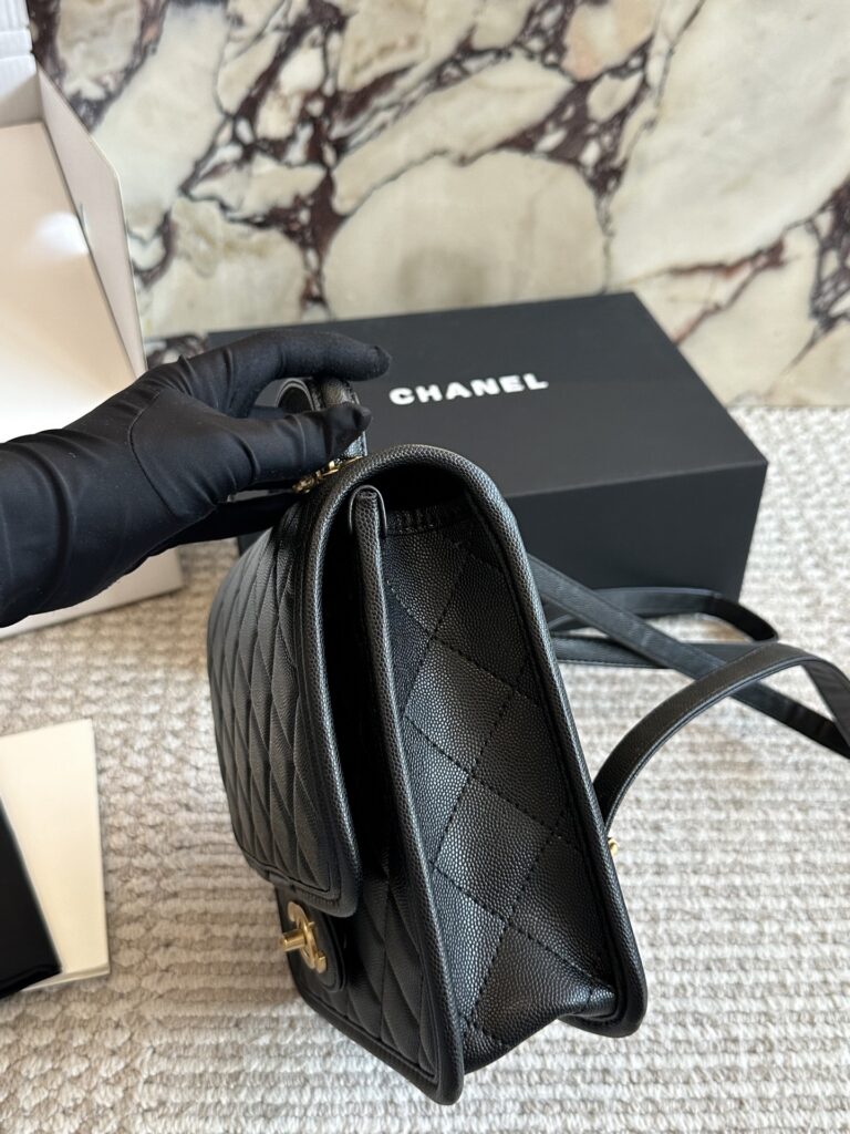 Chanel 22 Material Hardware Gold Small Black Calfskin Leather Clutch editorial product context 3