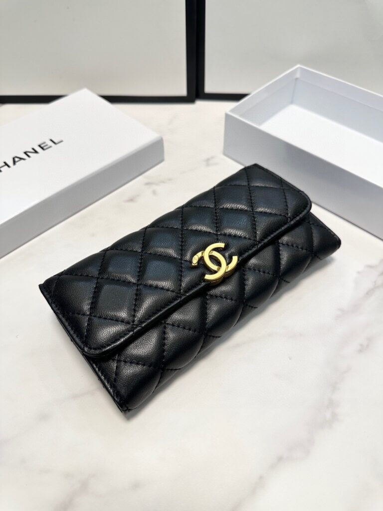 Chanel 10 Black Calfskin Leather Wallet editorial product context 1