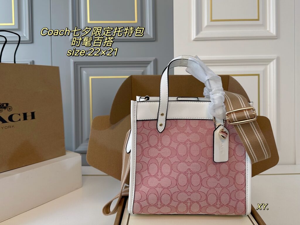 Coach Maggie Logo Pink Canvas Tote Bag 22 x 21 cm editorial product context 1