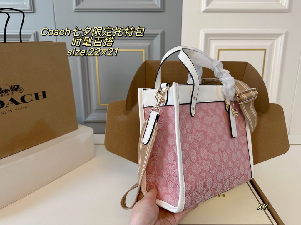 Coach Maggie Logo Pink Canvas Tote Bag 22 x 21 cm editorial product context 2