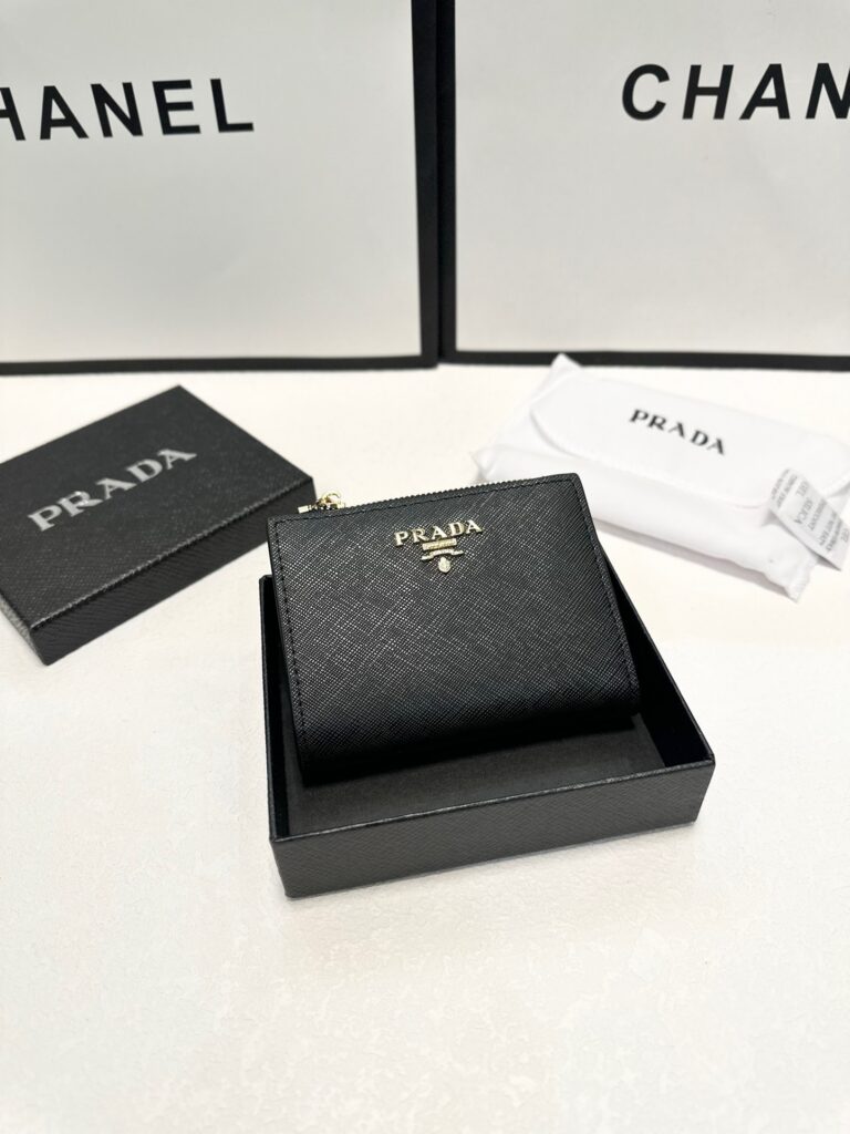 Prada Black Leather Wallet 11 x 10 cm editorial product context 2