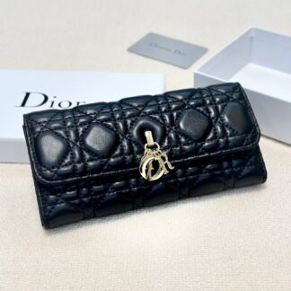 Dior Lady OR Caro line Black Wallet Lambskin Leather