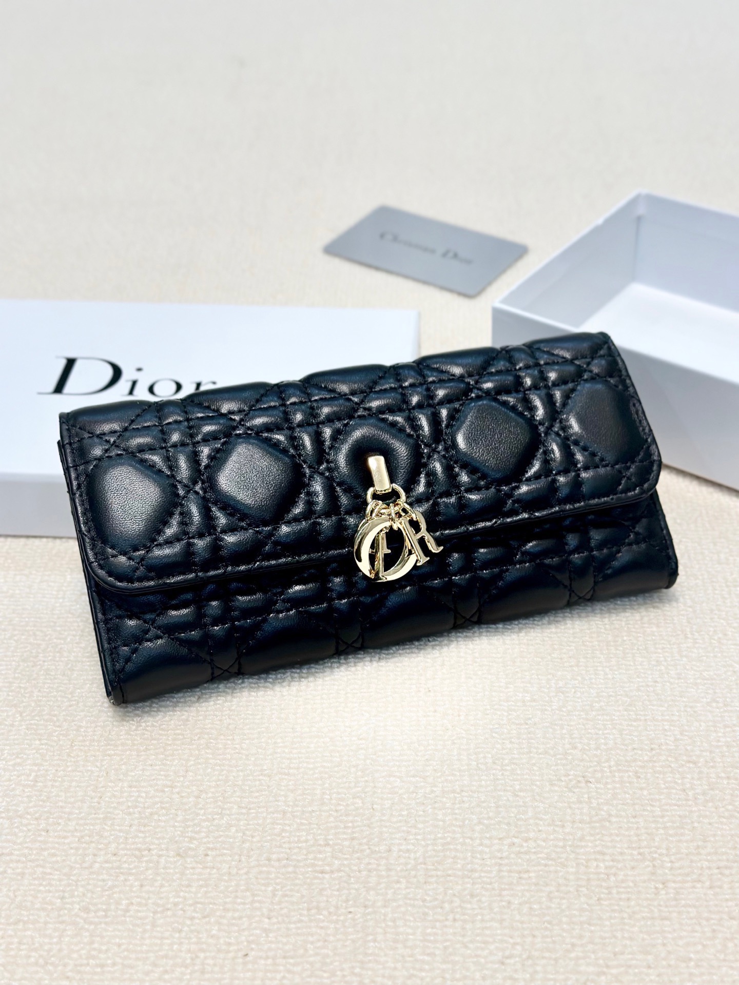 Dior Lady OR Caro line Black Wallet Lambskin Leather